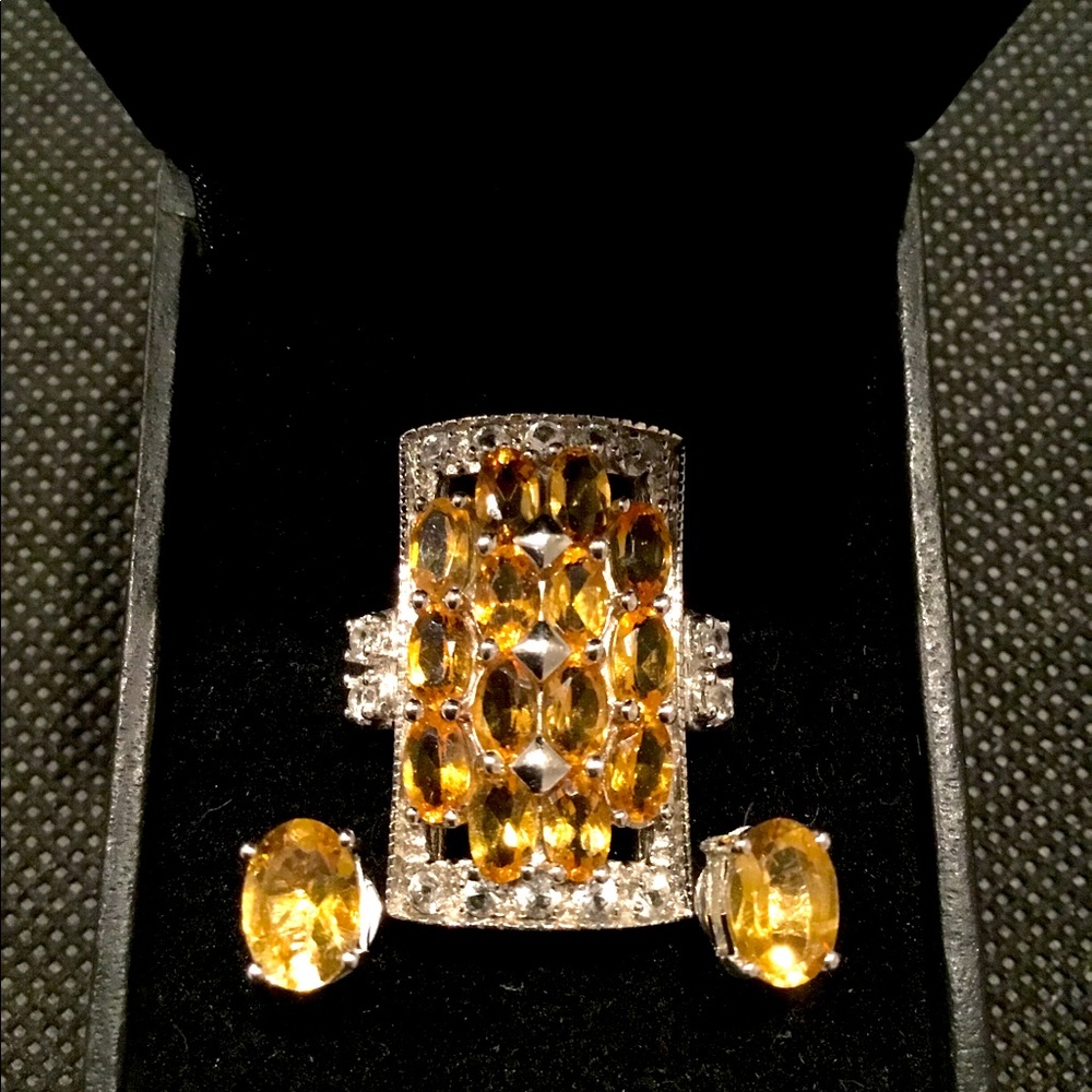 Citrine & Topaz Ring and Earring Set